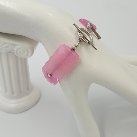 Stunning Rose Quartz Style Polished Faceted Pink Stone Bracelet - Picture 3 of 11